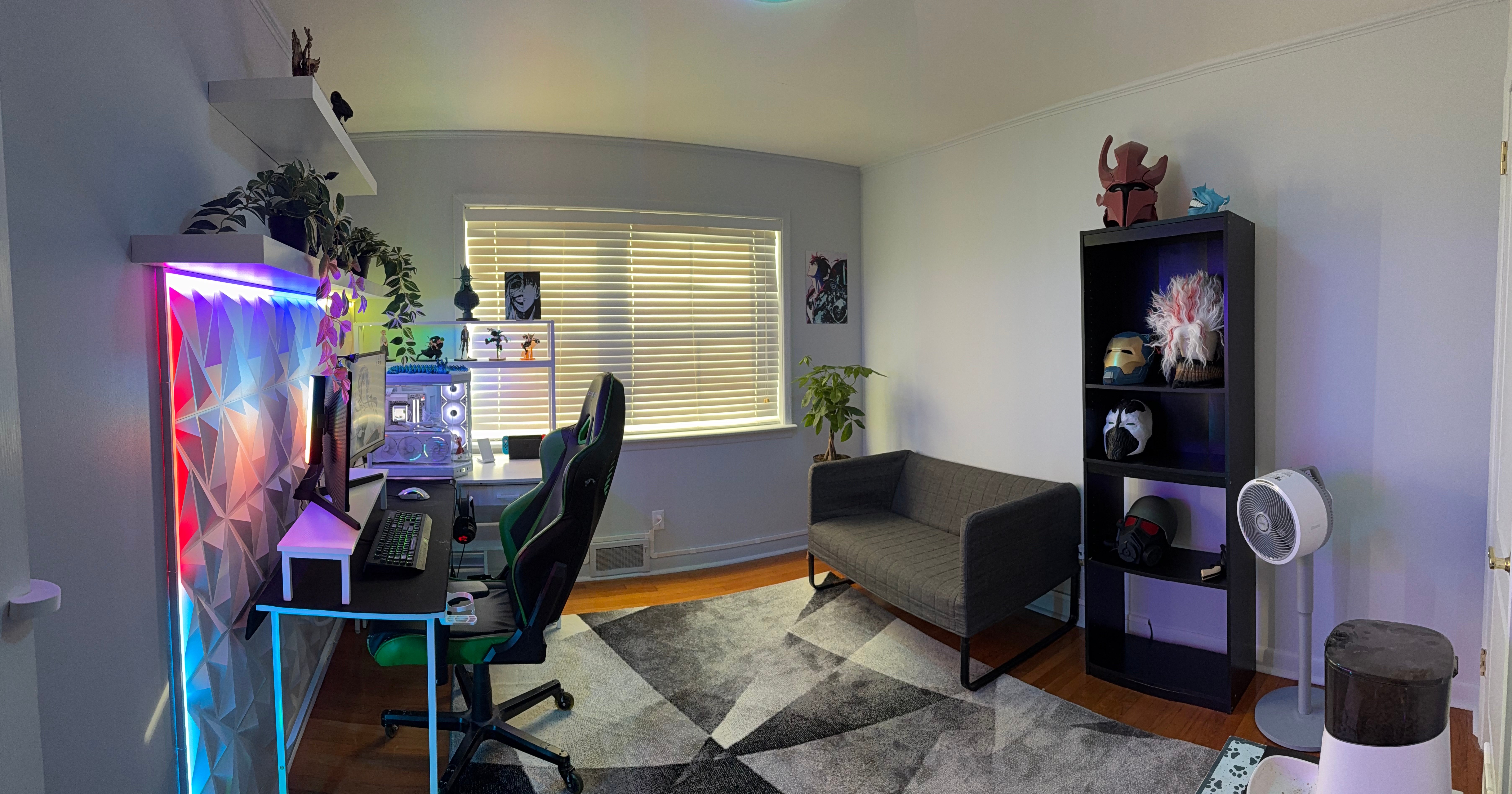 Modern home office and gaming studio with professional matte grey wall finish by Carlson Painting Co. Interior painting in Georgia featuring clean lines and smooth surface texture designed to complement custom LED lighting.