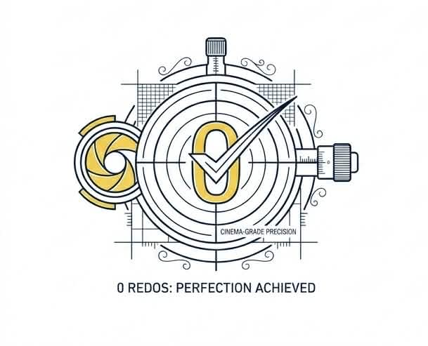 Technical blueprint-style icon featuring a target, camera shutter, and checkmark with the text '0 REDOS: PERFECTION ACHIEVED', representing cinema-grade precision and flaw-free residential painting results. Technical blueprint-style icon featuring a target, camera shutter, and checkmark with the text '0 REDOS: PERFECTION ACHIEVED', representing cinema-grade precision and flaw-free residential painting results.